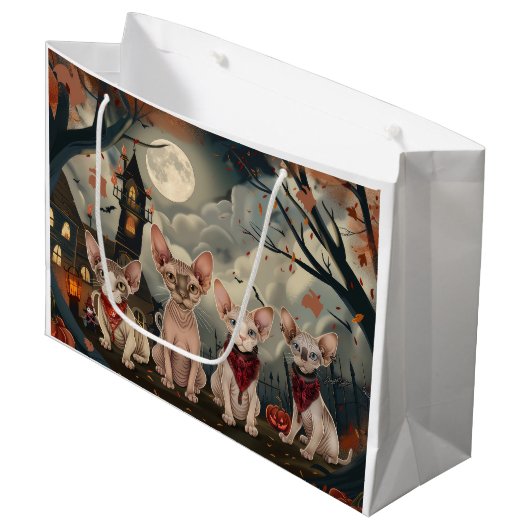 Grand Sac Cadeau Chat Sphynx Halloween Épouvantable (Devant Angle)