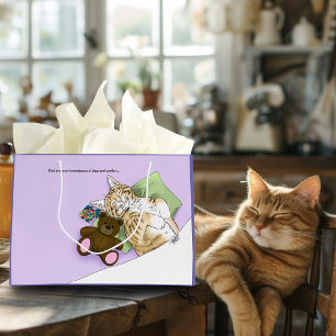 Grand Sac Cadeau Chat Tabby Dormant Confort Douillet Lavande