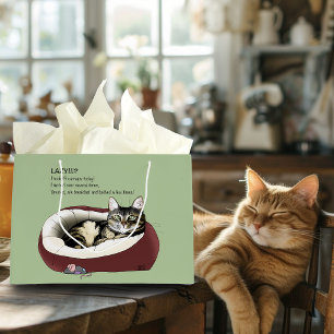 Grand Sac Cadeau Chat Tabby Paresseux Humoristique Vert Sauge Sage