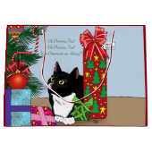 Grand Sac Cadeau Chat Tuxedo Noir et Blanc Drôle Arbre de Noël (Devant)