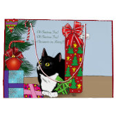Grand Sac Cadeau Chat Tuxedo Noir et Blanc Drôle Arbre de Noël (Dos)