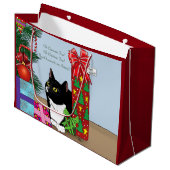 Grand Sac Cadeau Chat Tuxedo Noir et Blanc Drôle Arbre de Noël (Devant Angle)