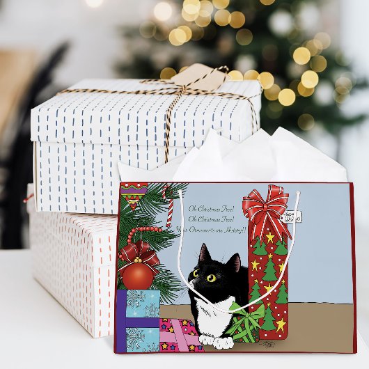 Grand Sac Cadeau Chat Tuxedo Noir et Blanc Drôle Arbre de Noël