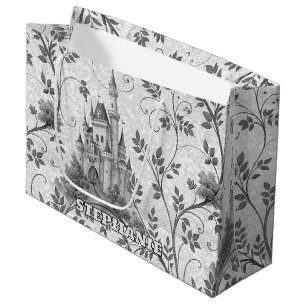 Grand Sac Cadeau Château de la Fairytale en Niveaux de gris avec fr