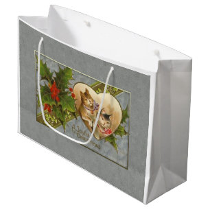 Grand Sac Cadeau Chatons vintages et houx personnalisés