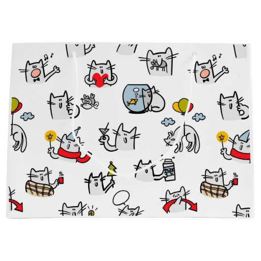 Grand Sac Cadeau Chats amusants, lait et magie. (Devant)