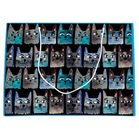 Grand Sac Cadeau Chats bleus (Devant)