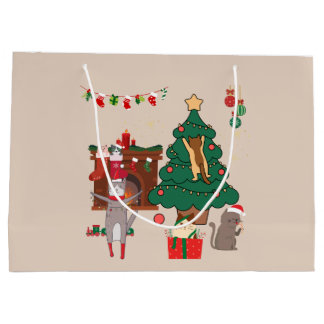 Grand Sac Cadeau Chats de Noël Chaos