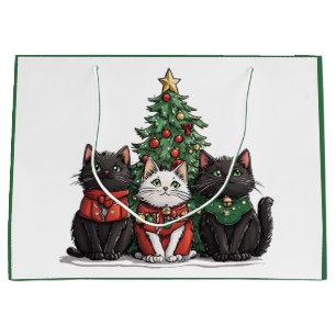 Grand Sac Cadeau Chats de Noël mignons