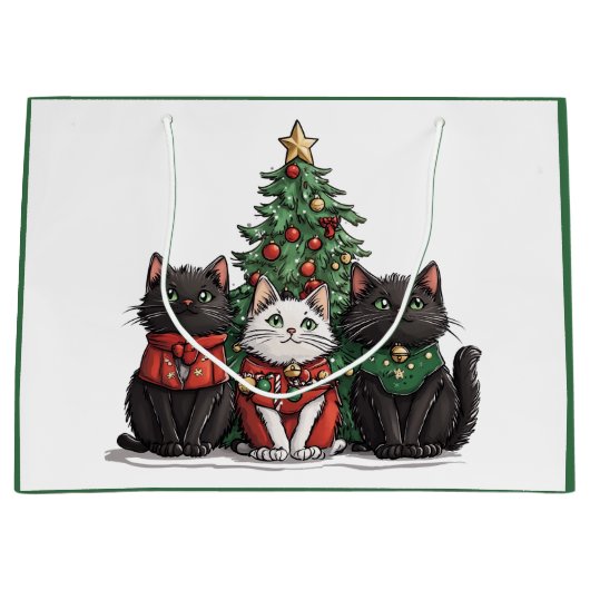 Grand Sac Cadeau Chats de Noël mignons (Devant)