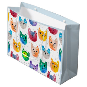 Grand Sac Cadeau Chats et amis à l'aquarelle