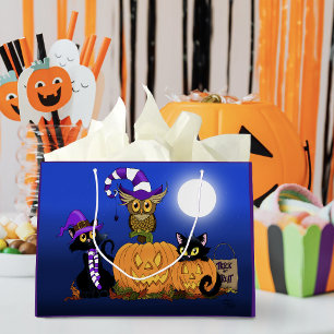 Grand Sac Cadeau Chats et hibou mignons d'Halloween
