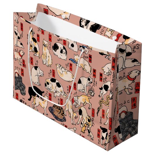Grand Sac Cadeau chats japonais Ukiyo-e Funny kitty (Devant Angle)