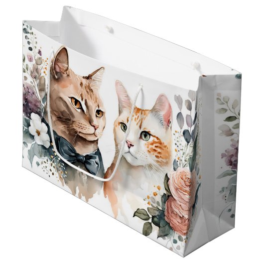 Grand Sac Cadeau Chats mariages En Fleurs (Devant Angle)