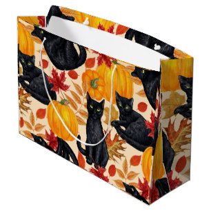 Grand Sac Cadeau Chats noirs et citrouilles
