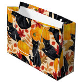 Grand Sac Cadeau Chats noirs et citrouilles (Devant Angle)