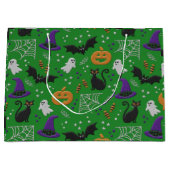 Grand Sac Cadeau Chats noirs Fantômes chauves-souris Motif vert Hal (Devant)