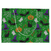 Grand Sac Cadeau Chats noirs Fantômes chauves-souris Motif vert Hal (Dos)