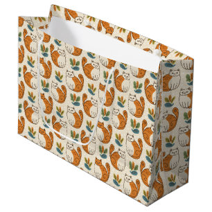 Grand Sac Cadeau Chats orange et blanc Style d'art naïf