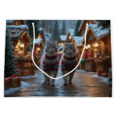 Grand Sac Cadeau Chats sibériens Noël Neige Fêtes (Devant)