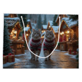 Grand Sac Cadeau Chats sibériens Noël Neige Fêtes (Dos)