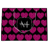 Grand Sac Cadeau Chaud coeur rose faux pétille motif Monogramme (Devant)