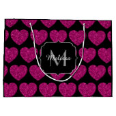 Grand Sac Cadeau Chaud coeur rose faux pétille motif Monogramme (Dos)