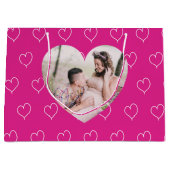 Grand Sac Cadeau Chaud rose blanc coeurs photo Saint Valentin (Devant)