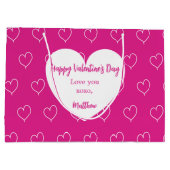 Grand Sac Cadeau Chaud rose blanc coeurs photo Saint Valentin (Dos)