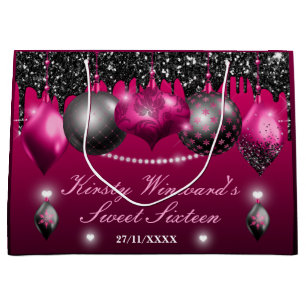 Grand Sac Cadeau Chaud rose et noir ornement de Noël doux 16