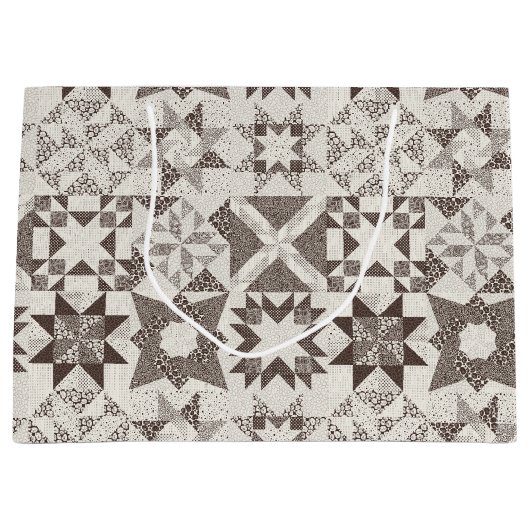 Grand Sac Cadeau Cheater Traditionnel Patchwork Stars Quilt Black (Devant)