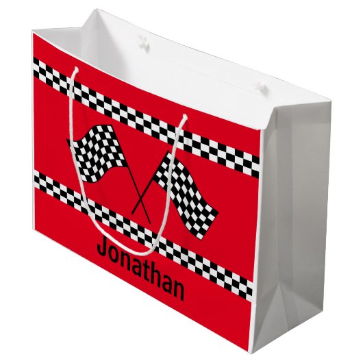 Grand Sac Cadeau Checkered Flag Design Gift Bag (Devant Angle)