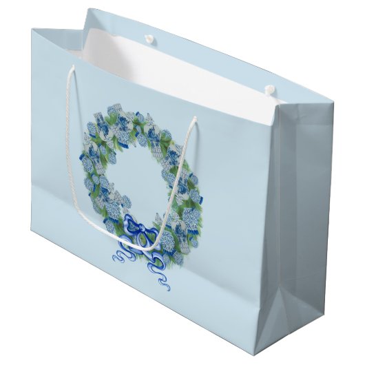 Grand Sac Cadeau Chemise bleue de Noël Chinoiserie (Devant Angle)