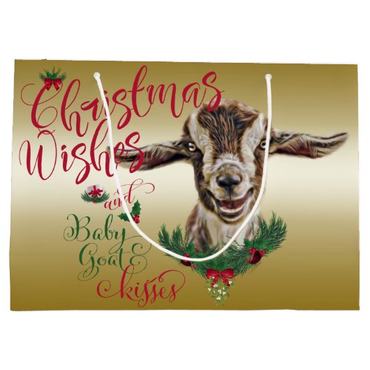 Grand Sac Cadeau CHÈQUE | Souhaits de Noël Bébé Chèvre Baisers Basc (Dos)