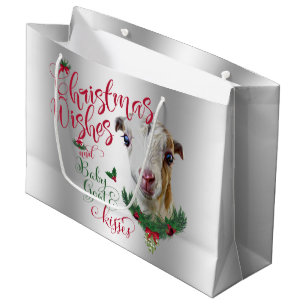 Grand Sac Cadeau CHÈQUE voeux de Noël Bébé chèvre Baisers LaMancha