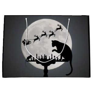 Grand Sac Cadeau Chess Père Noël Pleine lune Chat et jeu de souris
