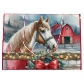 Grand Sac Cadeau Cheval à la ferme Noël (Devant)