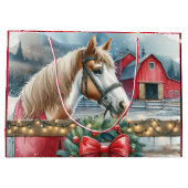 Grand Sac Cadeau Cheval à la ferme Noël (Dos)