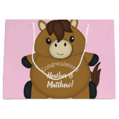 Grand Sac Cadeau Cheval Baby shower fille rose (Devant)