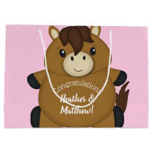 Grand Sac Cadeau Cheval Baby shower fille rose (Dos)