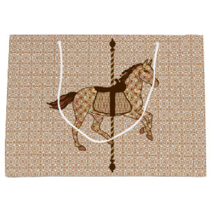 Grand Sac Cadeau Cheval de carrousel - Chocolat Brown et Tan