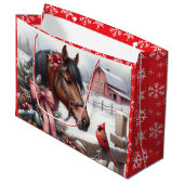 Grand Sac Cadeau Cheval de Noël Brown et cardinal (Devant Angle)