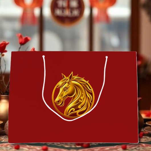 Grand Sac Cadeau Cheval en Or