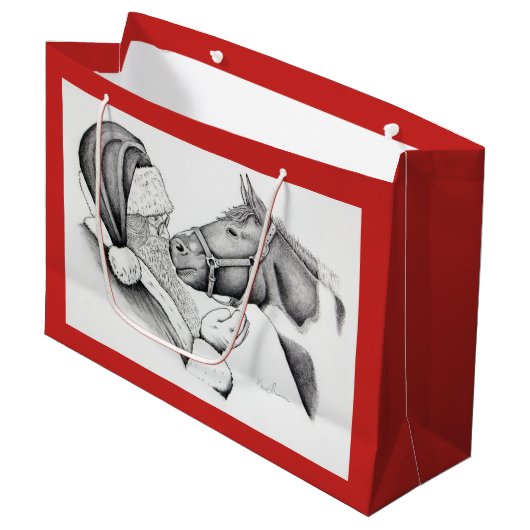Grand Sac Cadeau Cheval et père noël de Noël (Devant Angle)