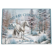 Grand Sac Cadeau Cheval hiver scène neige forêt Noël (Devant)