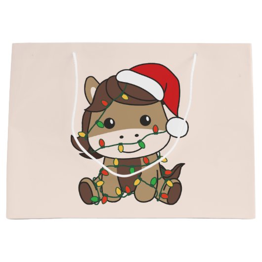 Grand Sac Cadeau Cheval Noël Animaux d'hiver Chevaux de vacances (Devant)