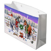 Grand Sac Cadeau Chevaux de Noël en neige (Dos Angle)