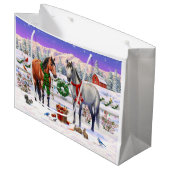Grand Sac Cadeau Chevaux de Noël en neige (Devant Angle)