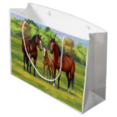 Grand Sac Cadeau Chevaux Du Quartier De La Baie Brown Dans Les Pâtu (Dos Angle)