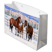 Grand Sac Cadeau Chevaux Du Quartier De La Baie Brown En Neige (Dos Angle)